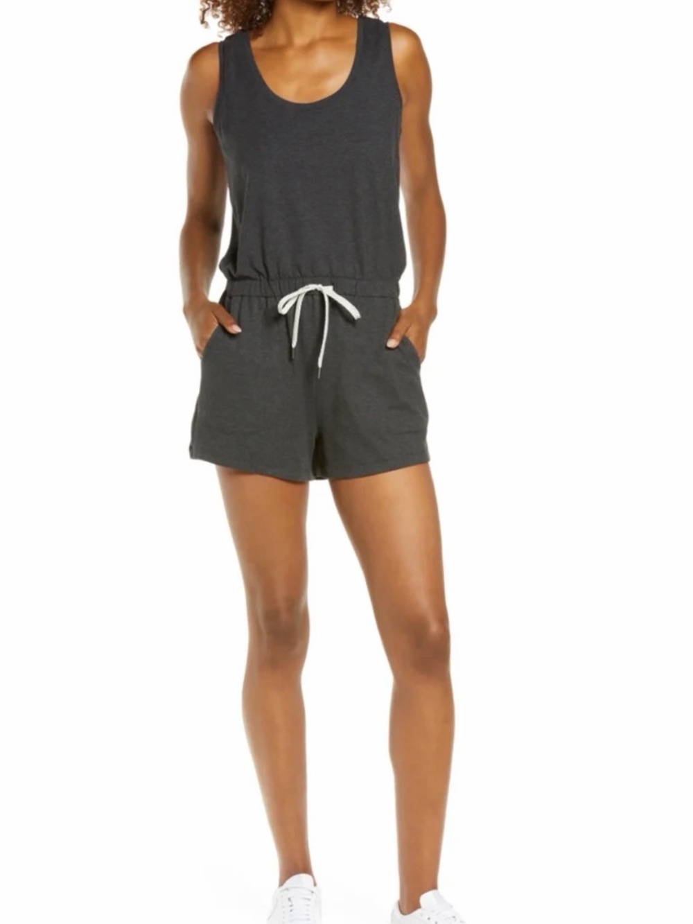 Zella Gwen Ponte Knit Romper grey dark heather size small drawstring sleeveless